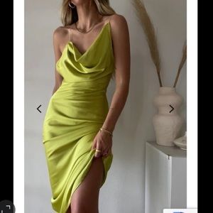 Satin lime green midi dress